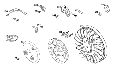 Flywheel, Ignition, And Starter Group Diagram and Parts List for 326431-3521-08 200000 - 399999 Briggs and Stratton Engine